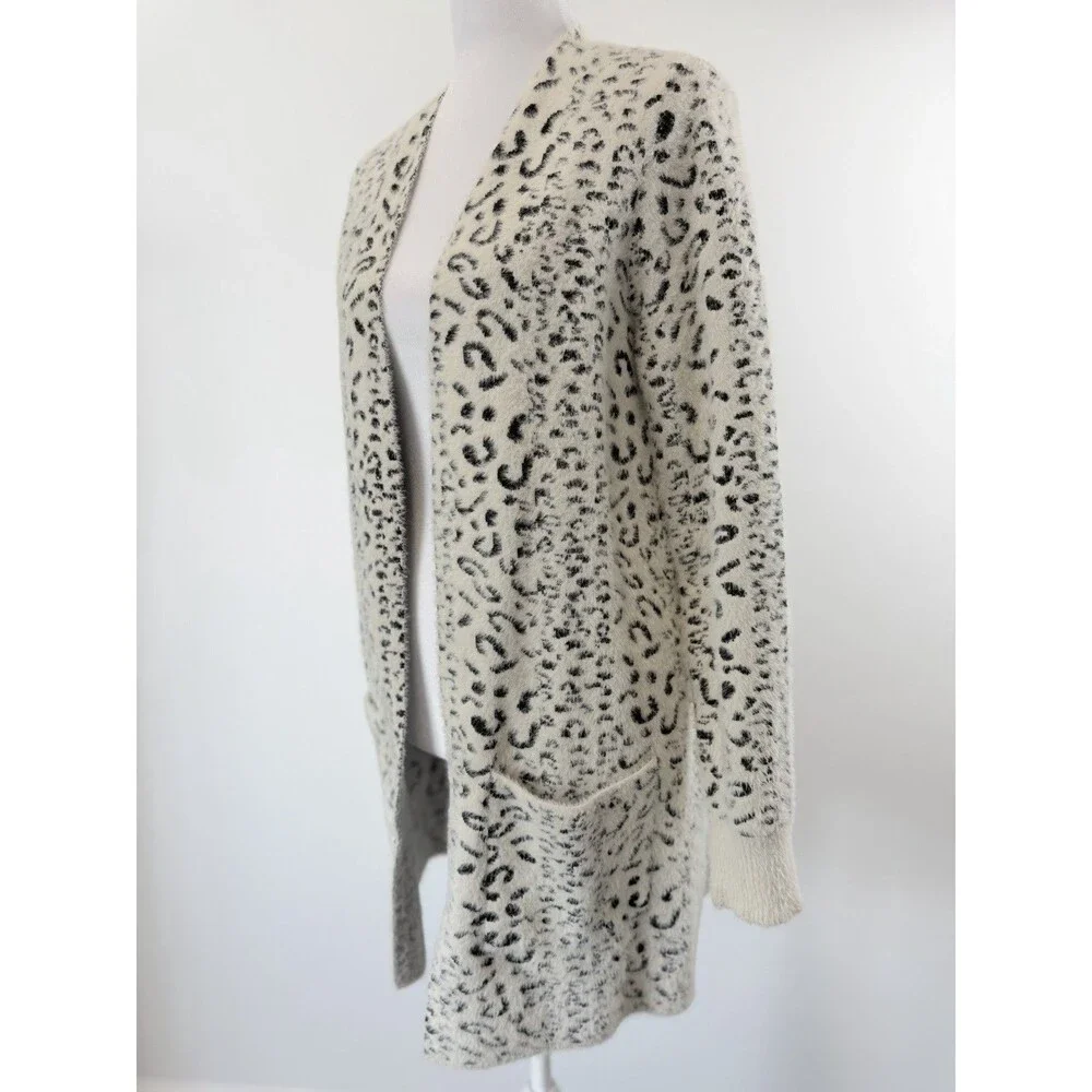 Evolution by Cyrus Fuzzy Leopard Print Open Cardigan Sweater Womens Small